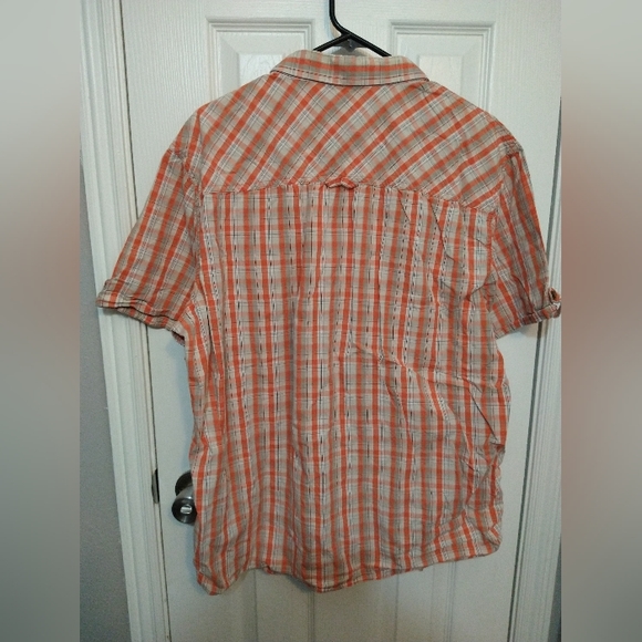 Cavi Men's 2X Large Plaid Button Down Short Sleeve Shirt Orange White Charcoal - Picture 5 of 9